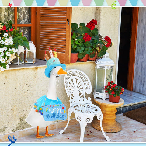 Memorywuu Happy Birthday Goose cement-or-plastic-friendly outfit supports diverse geese.