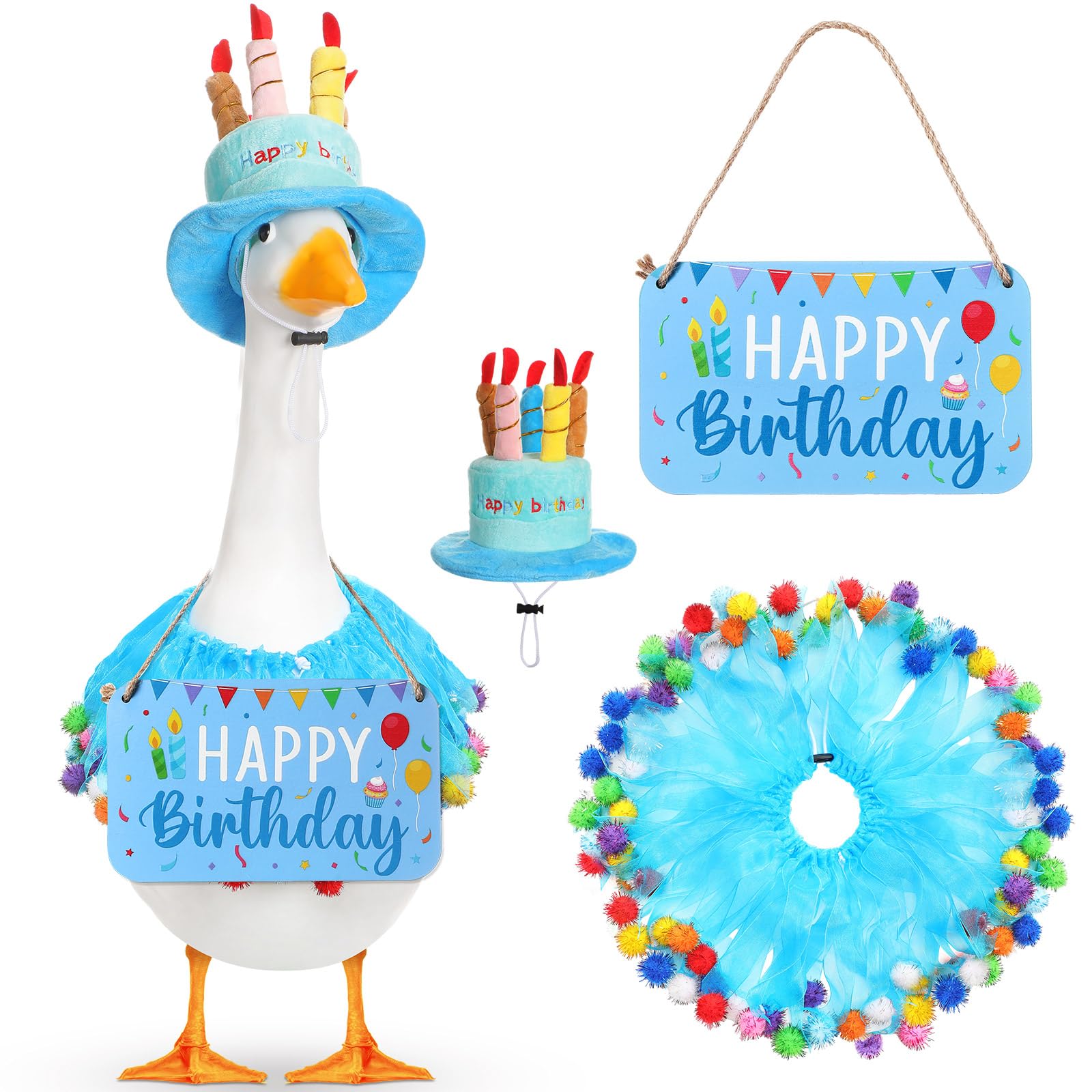 Memorywuu Happy Birthday Goose hat adds festive flair to your lawn statue.
