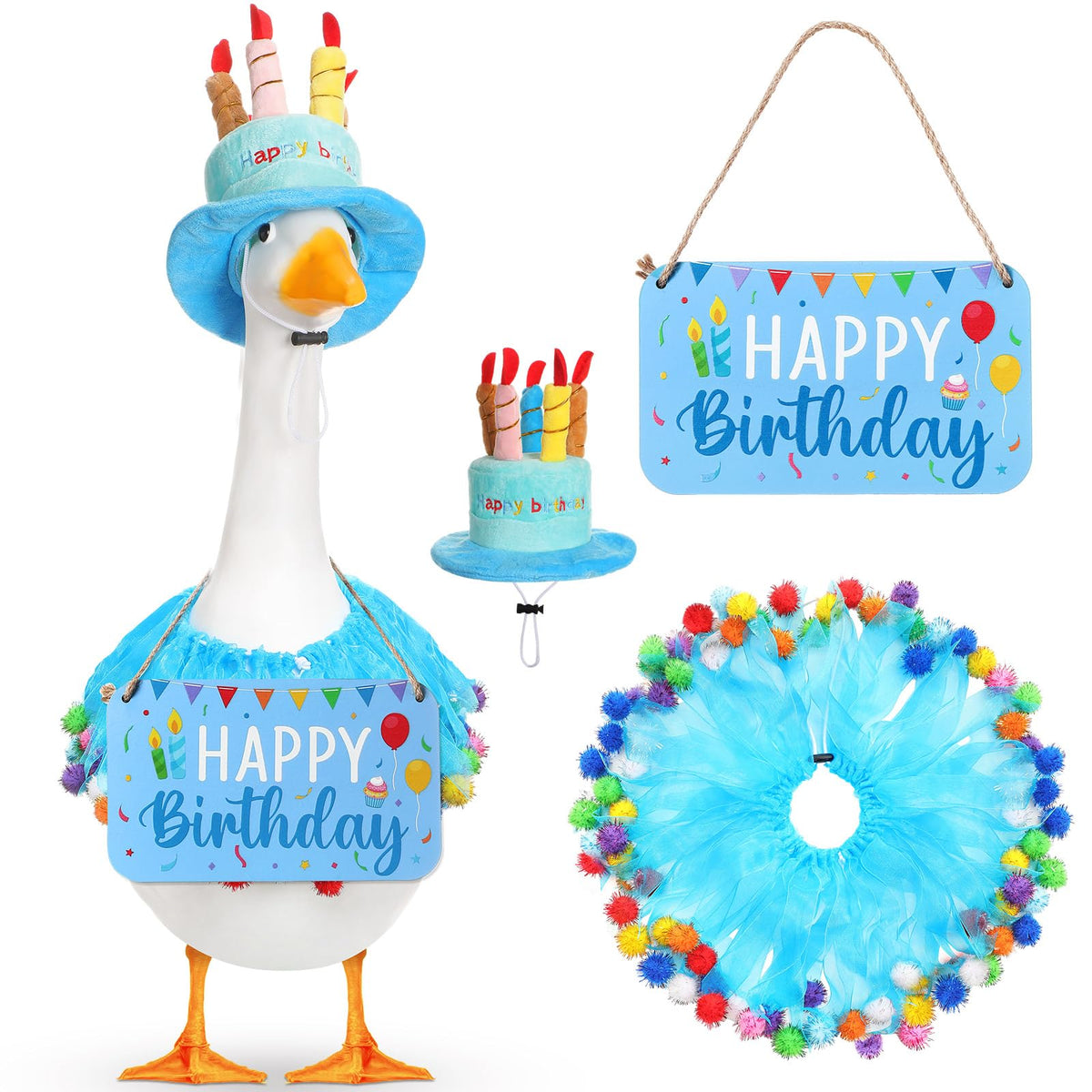 Memorywuu Happy Birthday Goose hat adds festive flair to your lawn statue.