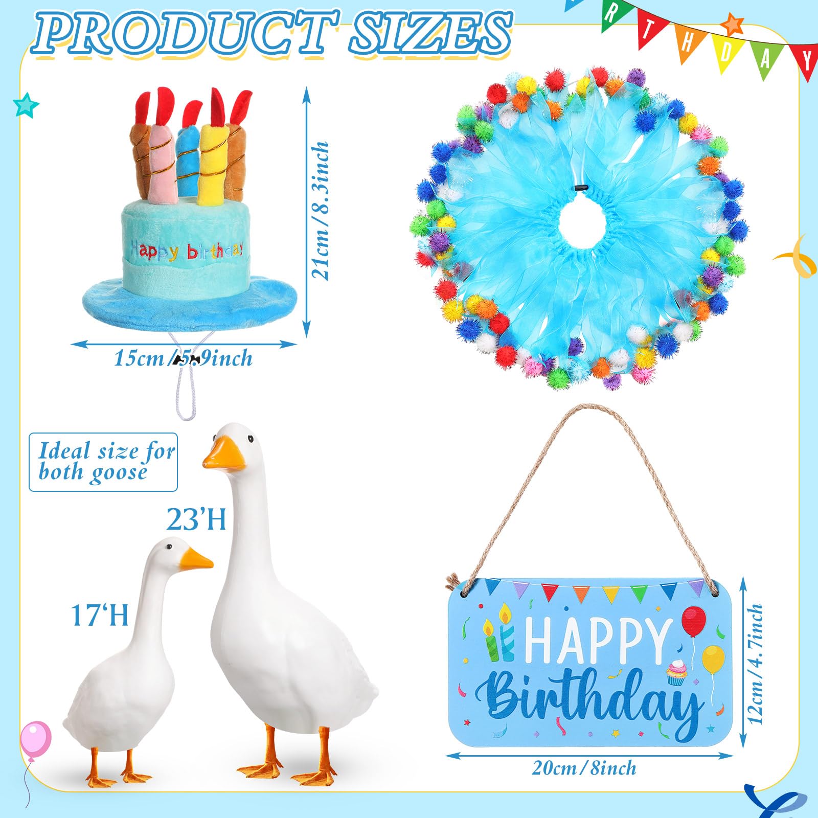 Memorywuu Happy Birthday Goose tutu-skirt brightens outdoor decor.