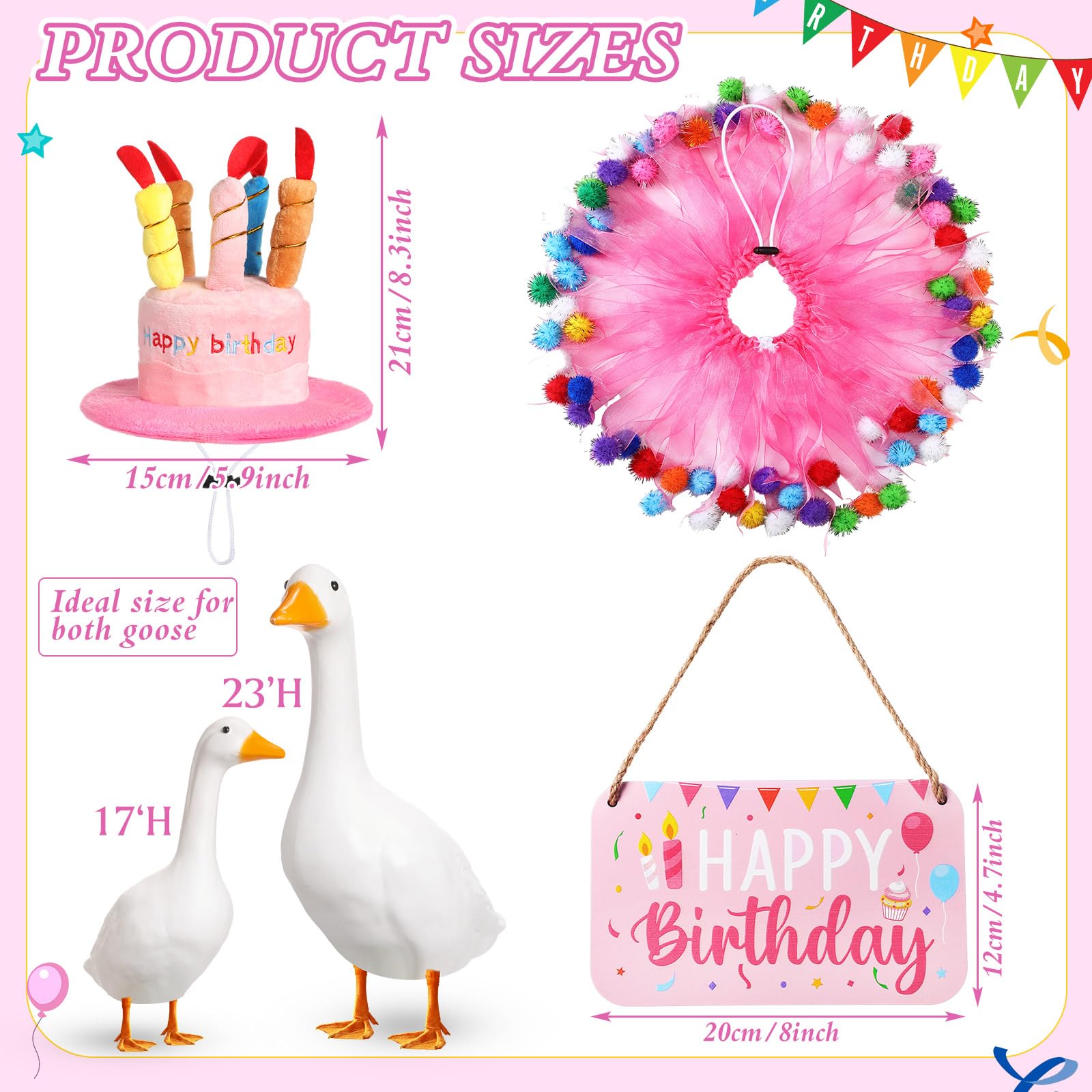 Memorywuu Happy Birthday tutu skirt adds playful color to lawn geese