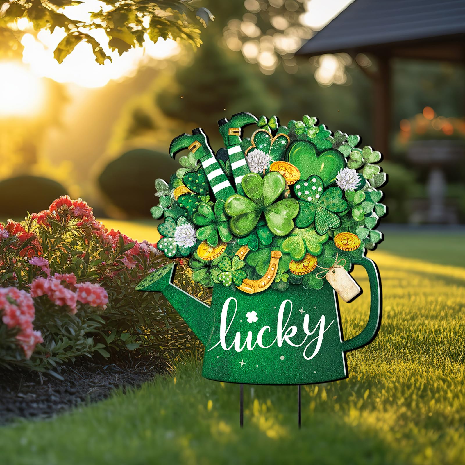Memorywuu lawn decor installation shows easy setup and secure stake.