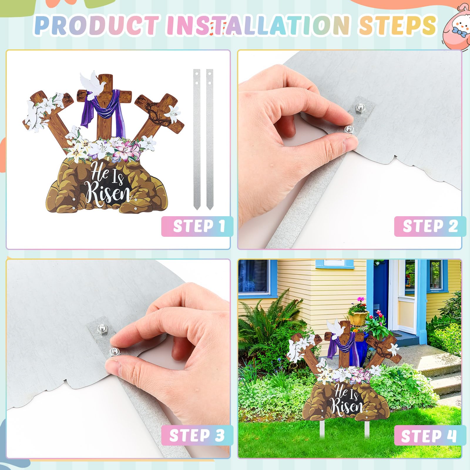 Memorywuu metal cross easter sign adds a focal point to your garden