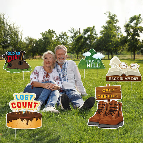 Memorywuu over-the-hill yard sign roadblock-shape enhances outdoor party visibility.