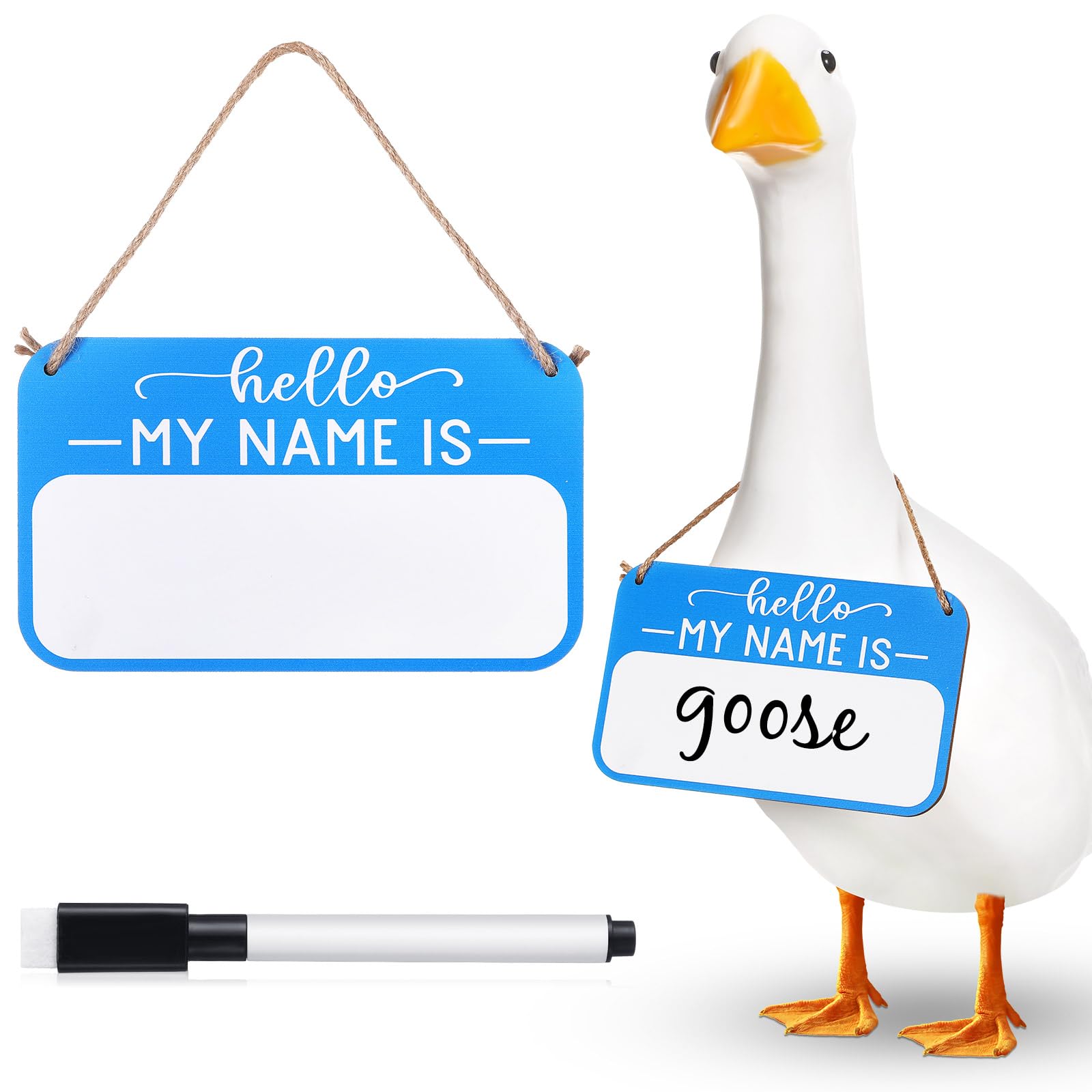 Memorywuu Hello My Name Is porch goose sign on wood for curb appeal