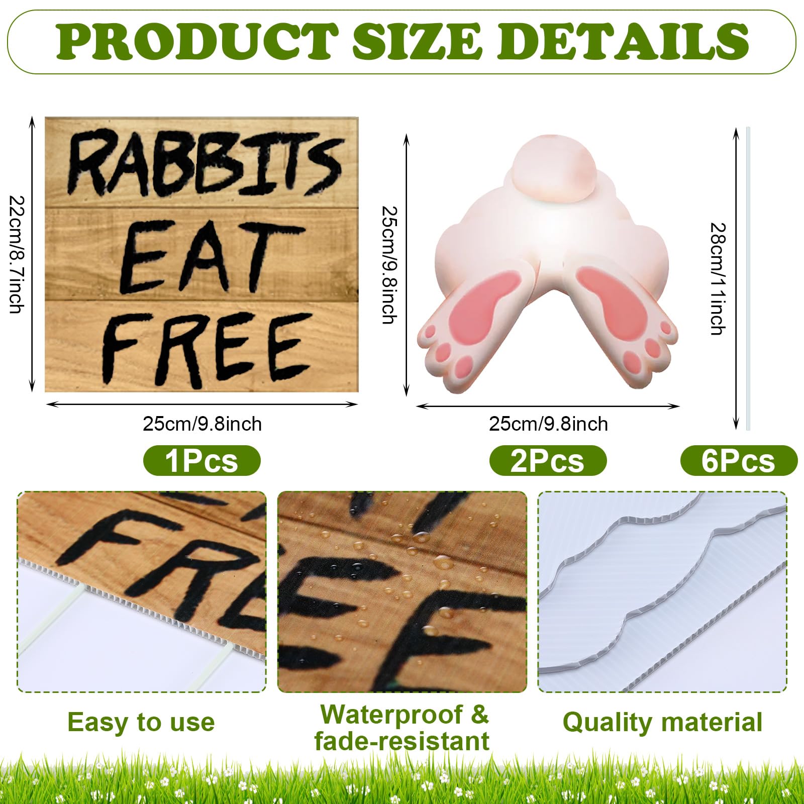 Memorywuu rabbits eat free sign highlights playful Easter messaging in the garden.