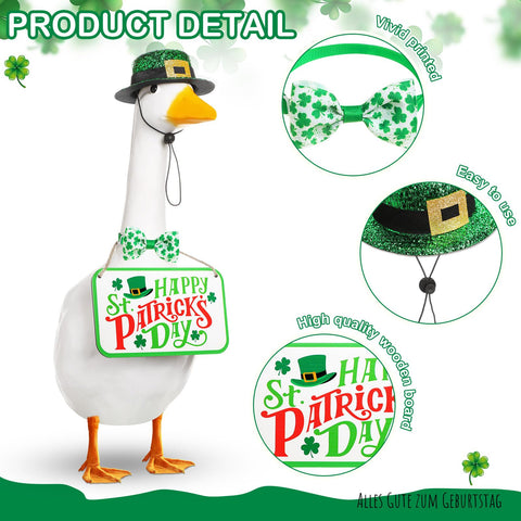 Memorywuu shamrock bowties on goose create a festive St. Patrick's Day motif