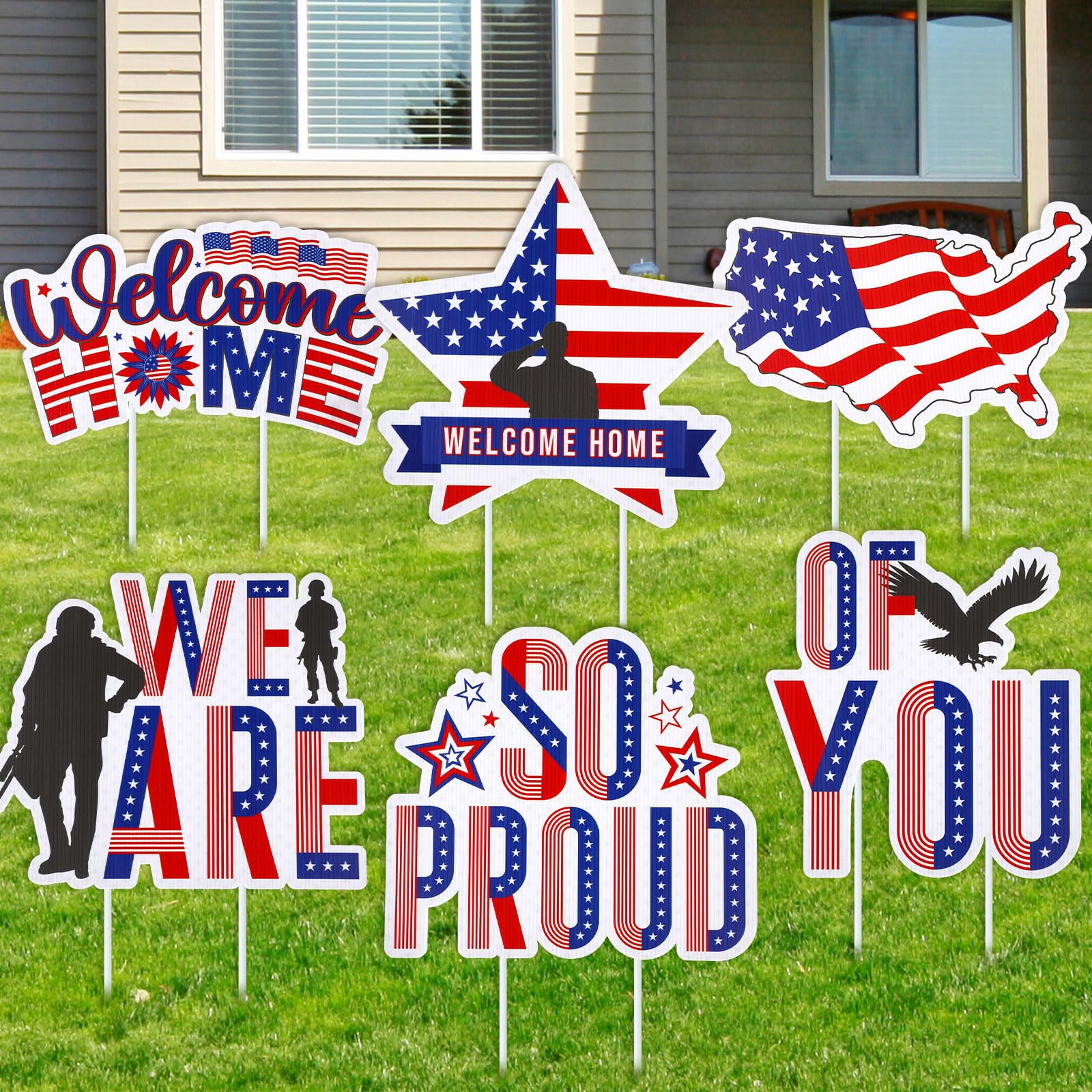 Memorywuu welcome home yard sign with We are so proud of you message for porch and lawn