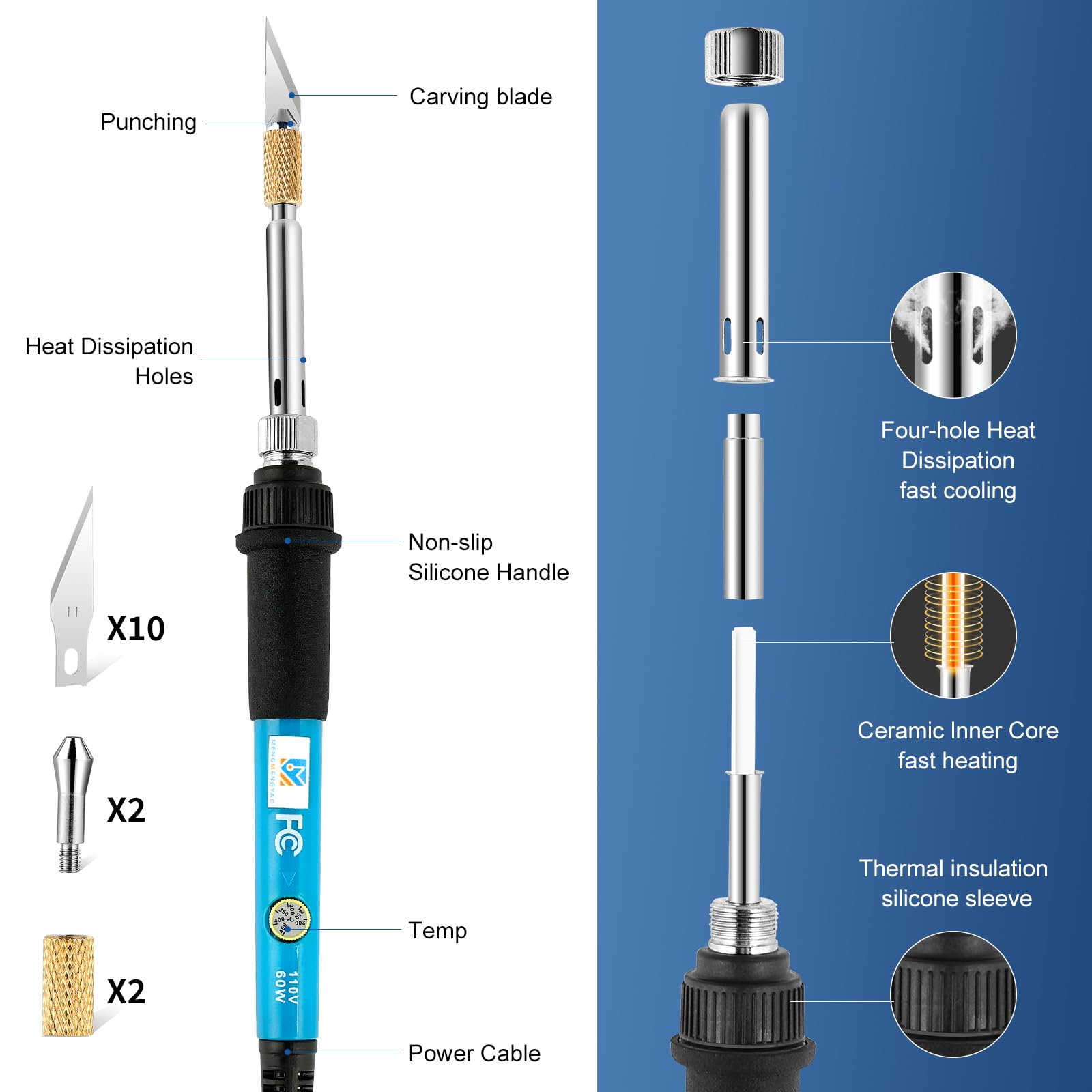 MENGMENGYAO hot knife cutting tip close-up for precise drainage hole openings.