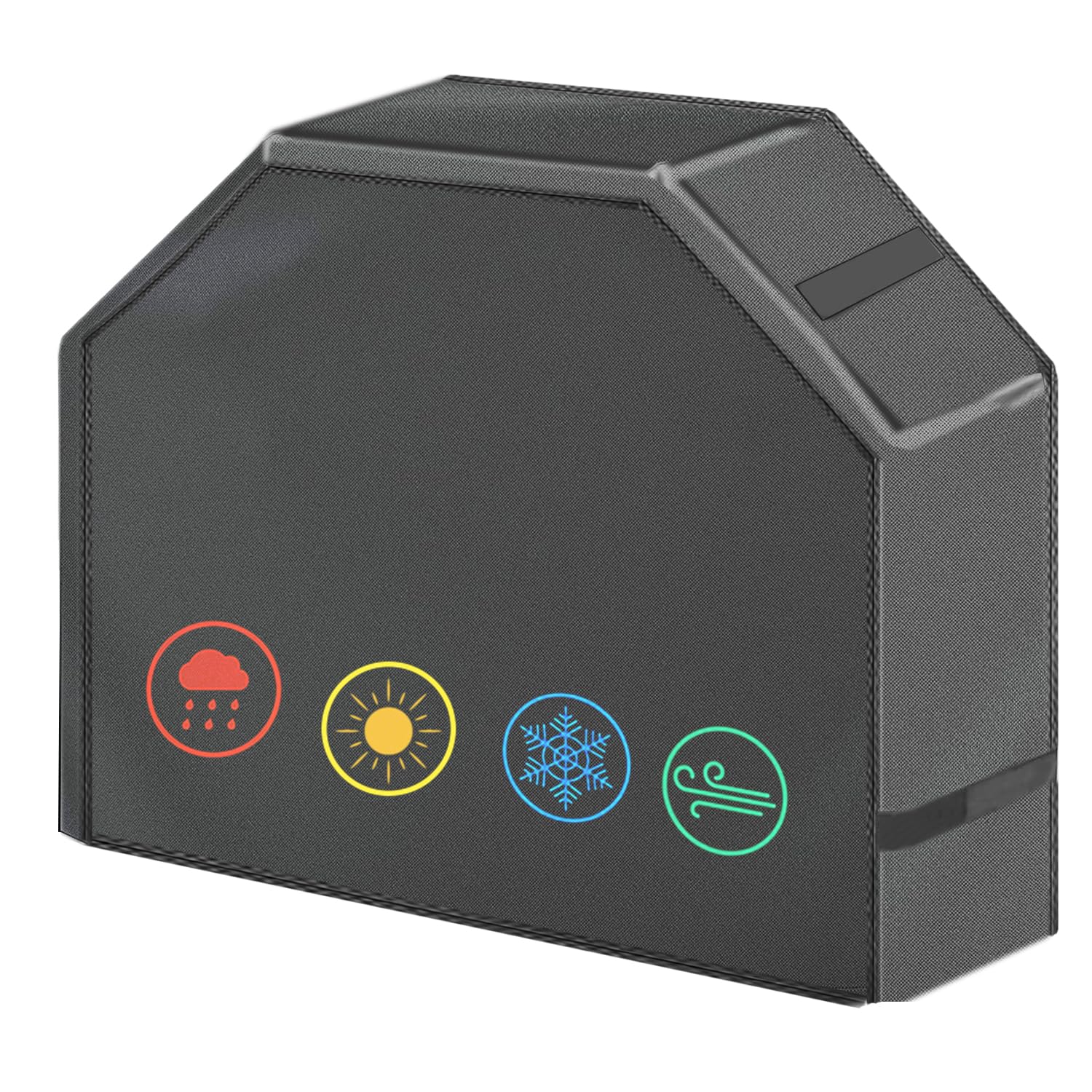 Menkow 58-inch grill cover protecting a grill from rain and sun outdoors