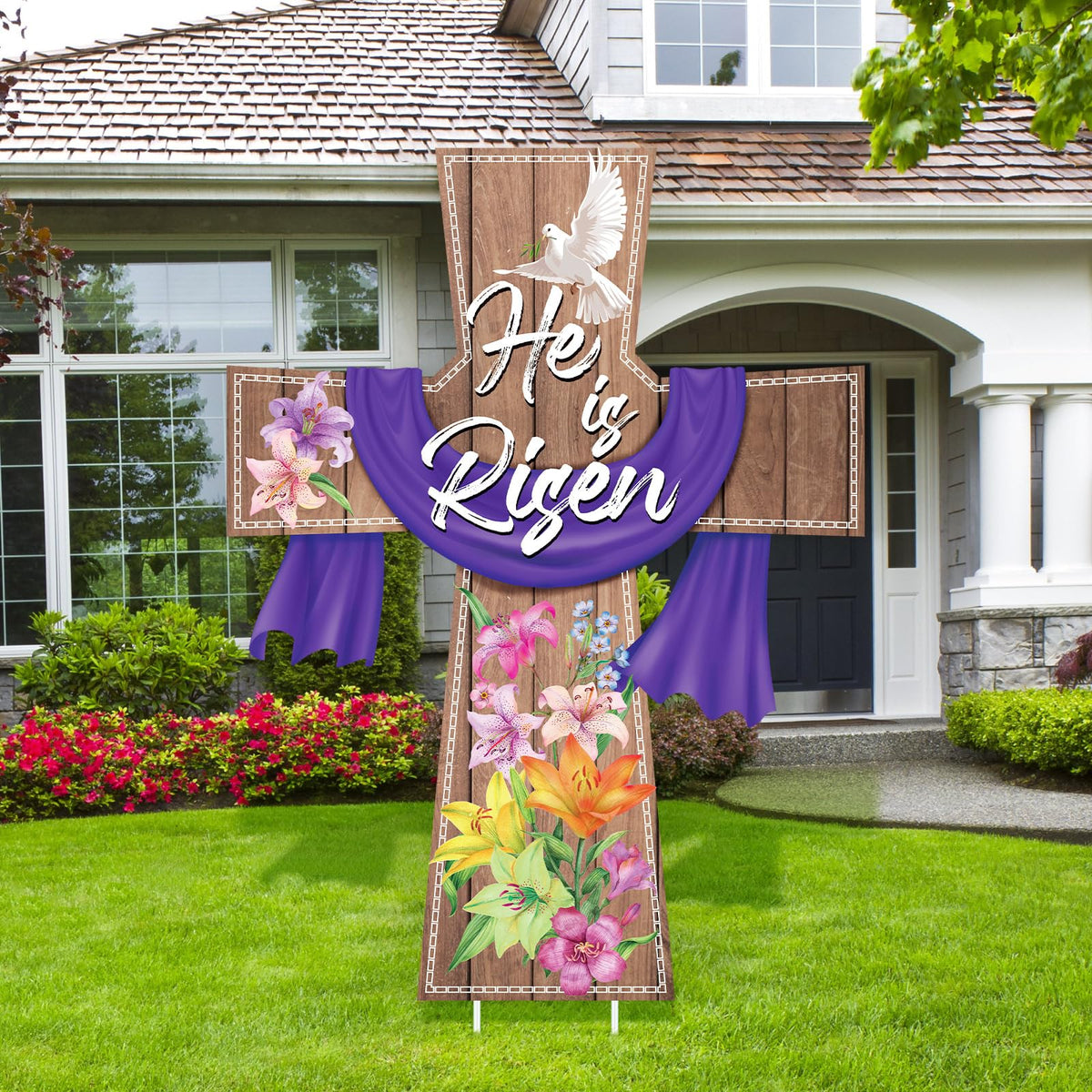Menkxi Easter He Is Risen yard sign with stakes for durable outdoor display