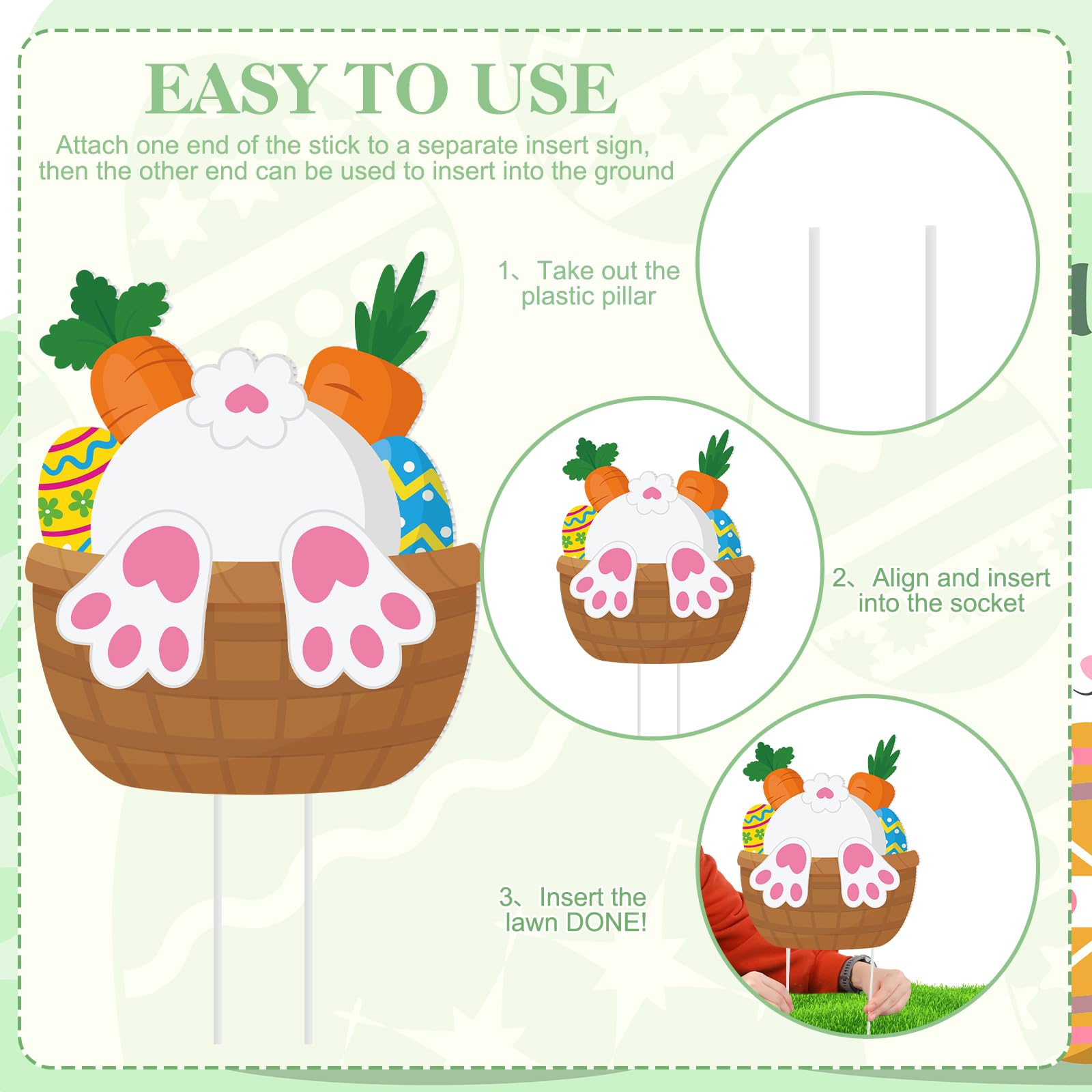 Menkxi carrot sign stake set keeps decorations securely in place outdoors.