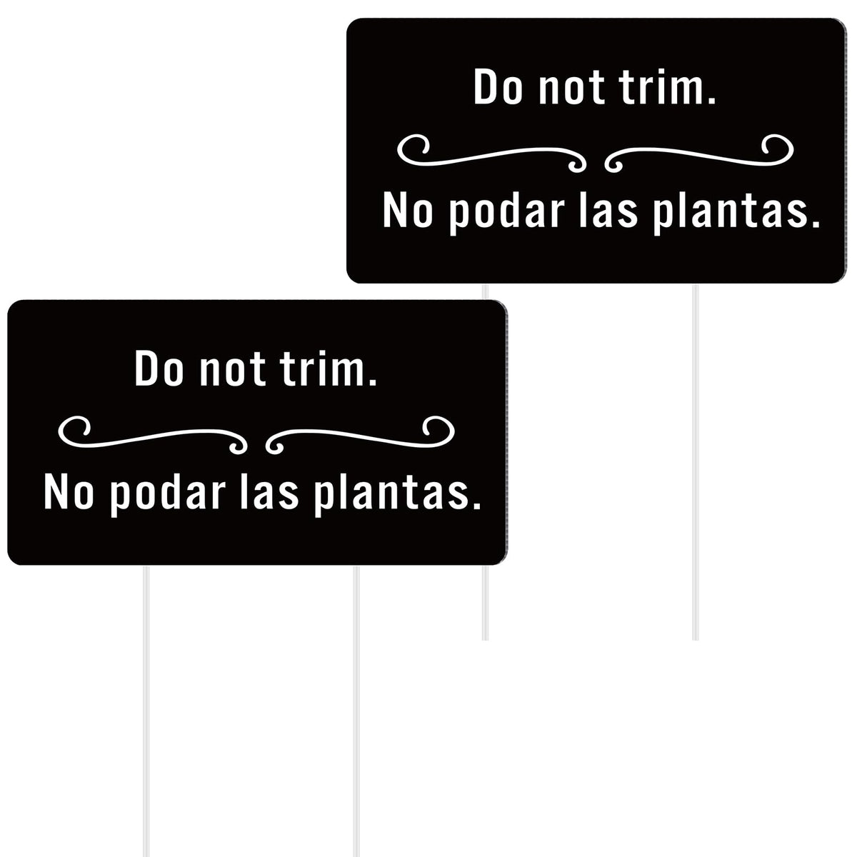 Menkxi yard sign in English and Spanish for clear garden guidance.
