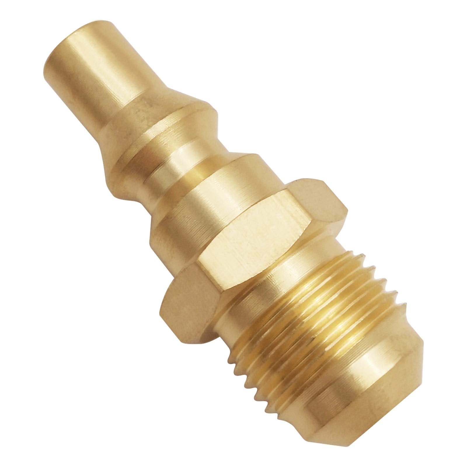 MENSI 3/8 flare brass quick connect plug attached to propane extension hose for RV use