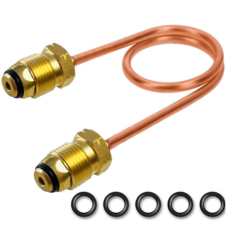 MENSI propane regulator copper pigtail 15in showing dual-tank connection for steady gas flow.
