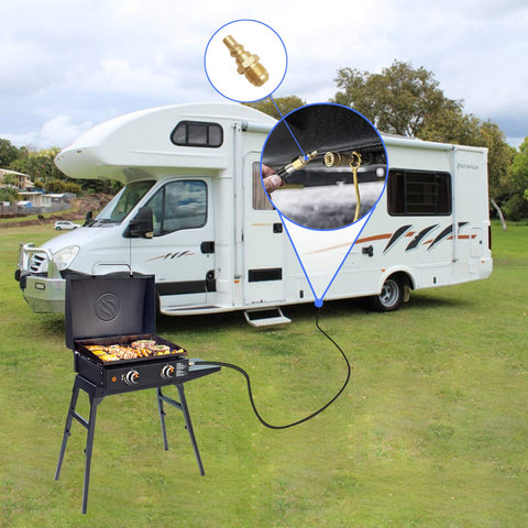 MENSI quick-connect plug for RV grills and heaters on propane extensions