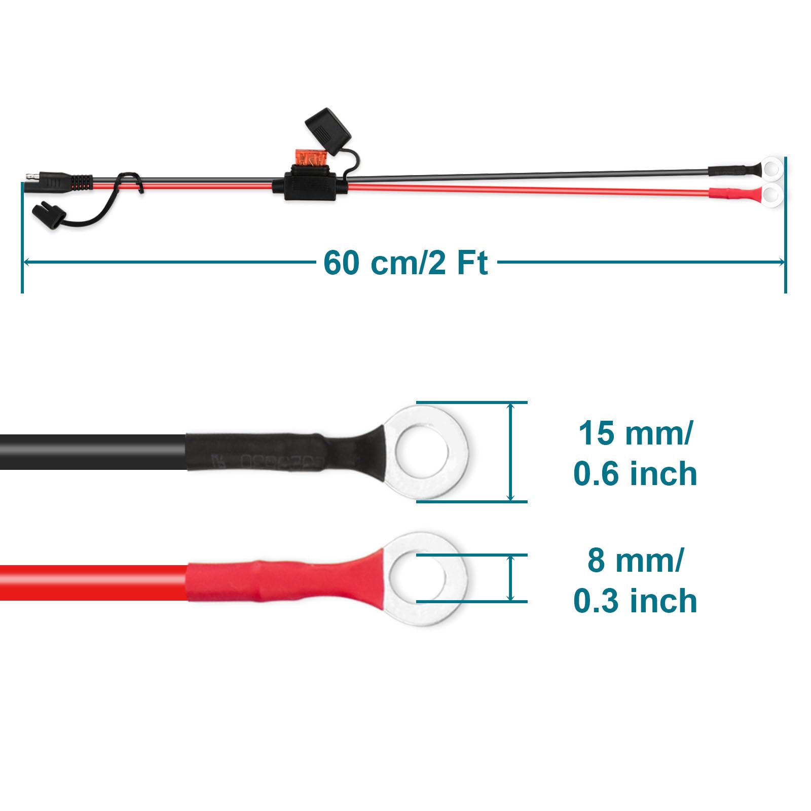 MENTBERY SAE extension cable 10AWG with red and black leads for reliable power.