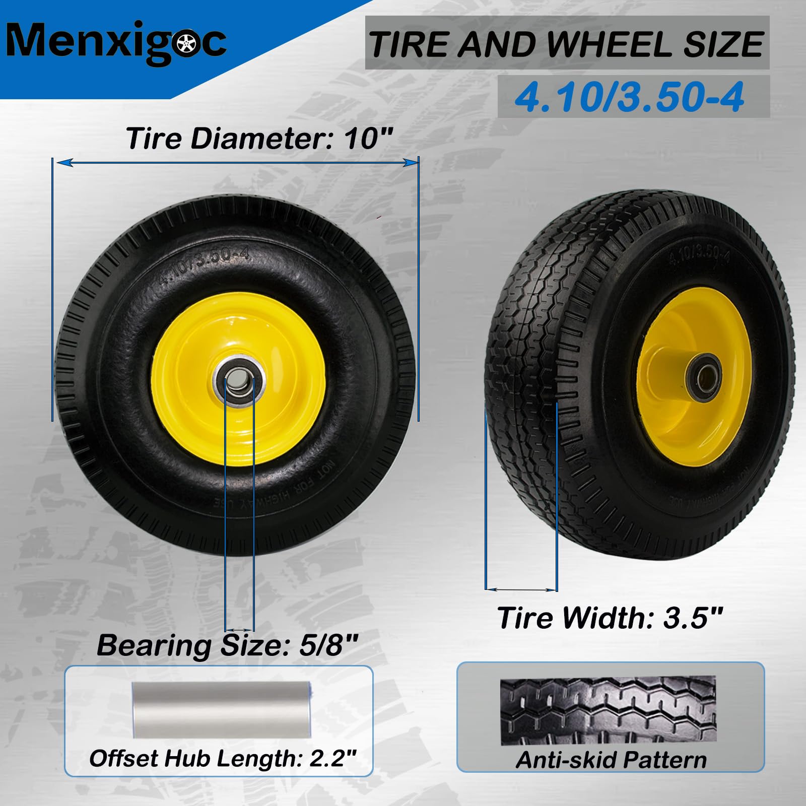 Menxigoc 4.10/3.50-4 tire and wheel replace worn components easily.
