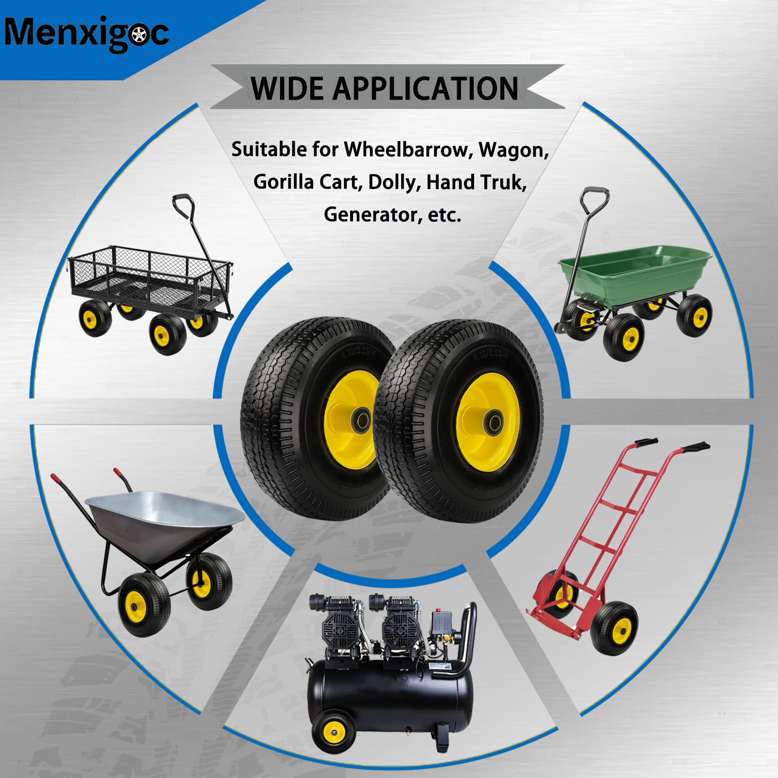 Menxigoc easy-install wheel suits lawn carts and hand trucks.