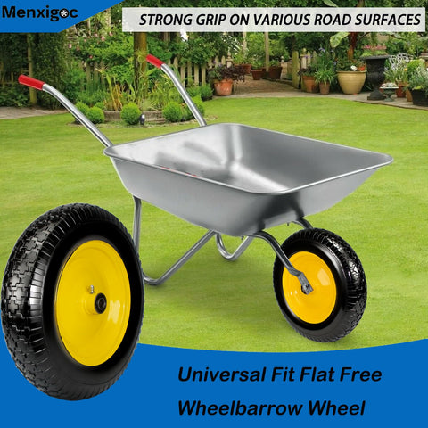 Menxigoc flat-free tire installed on a garden wheelbarrow.