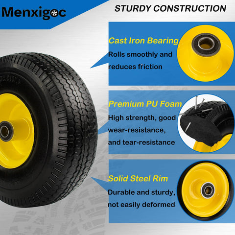 Menxigoc heavy-duty PU tire offers durable wear resistance for outdoor tasks.