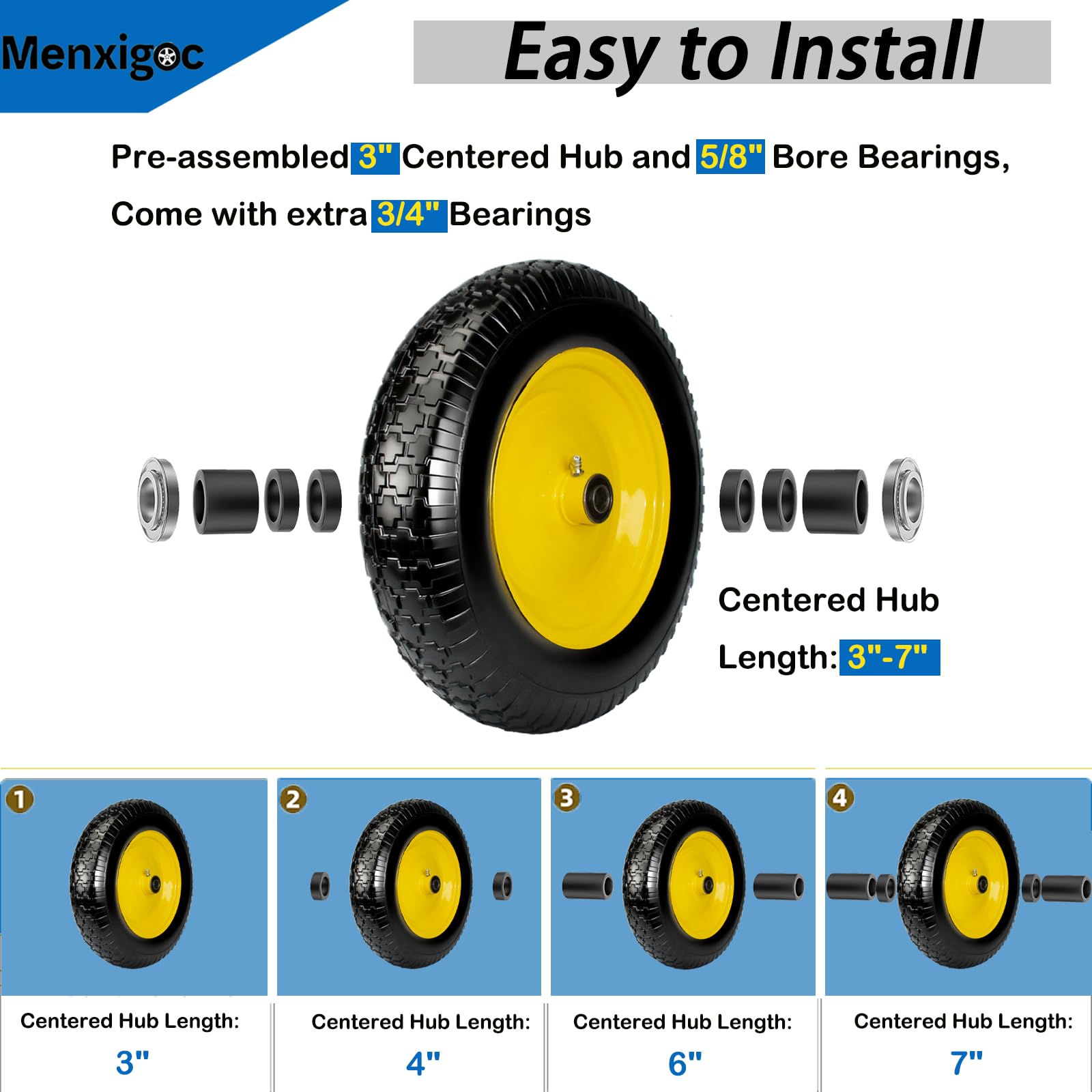 Menxigoc PU-tire on rough terrain atop a wheelbarrow.
