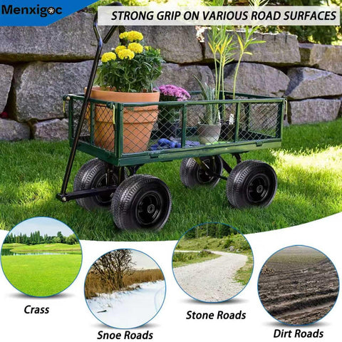 Menxigoc wheel attached to a lawn mower or cart for steady transport