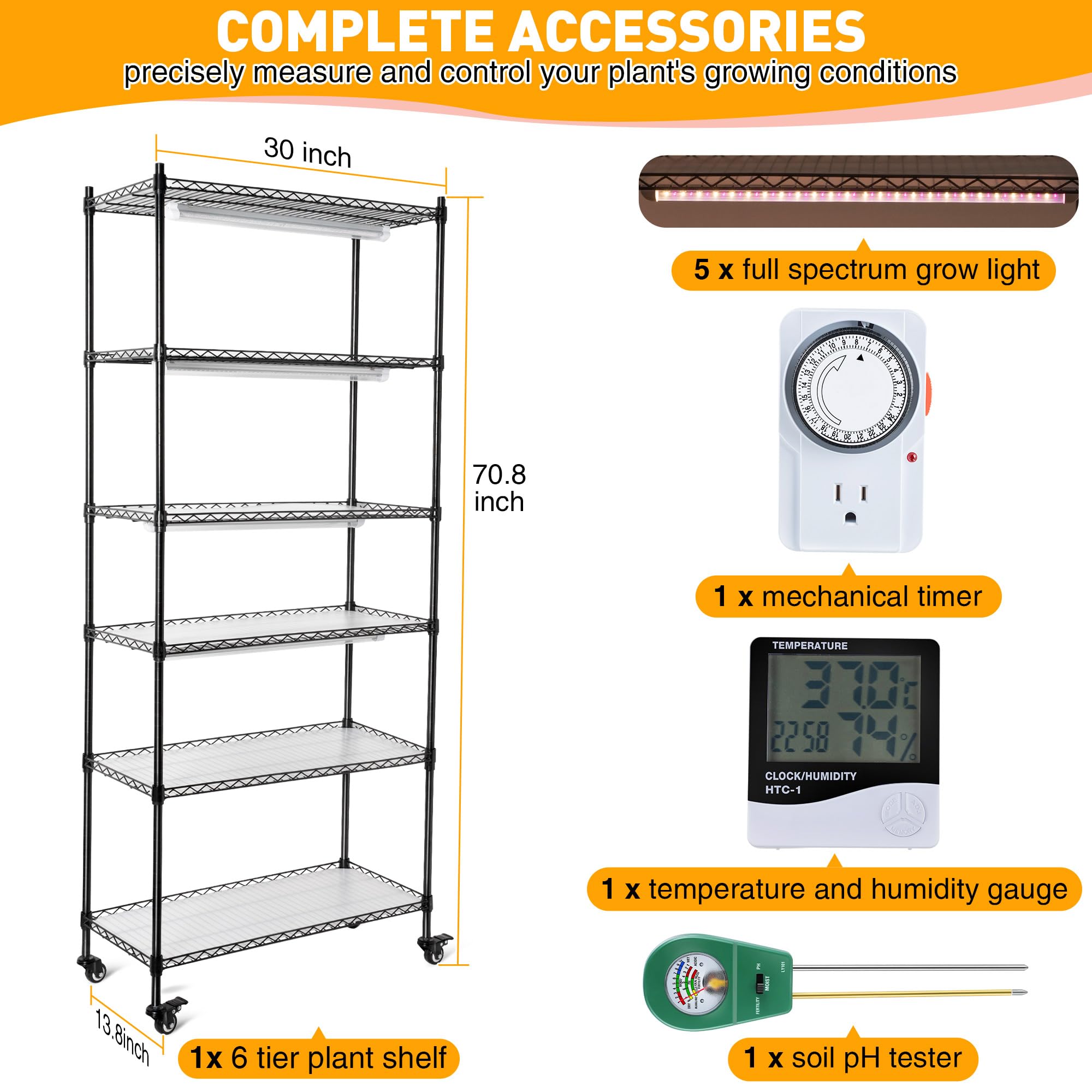 Meonum 6-tier metal plant rack supports many plants with sturdy adjustable spacing