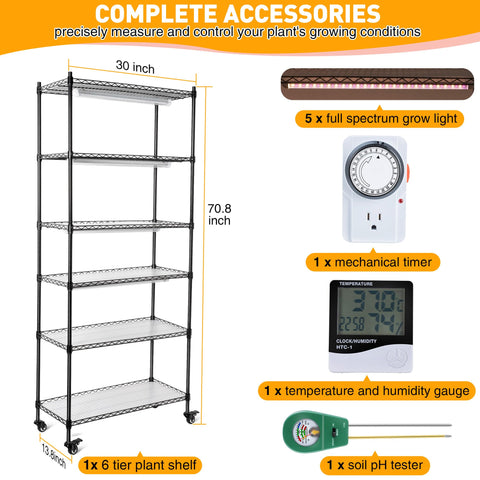 Meonum 6-tier metal plant rack supports many plants with sturdy adjustable spacing