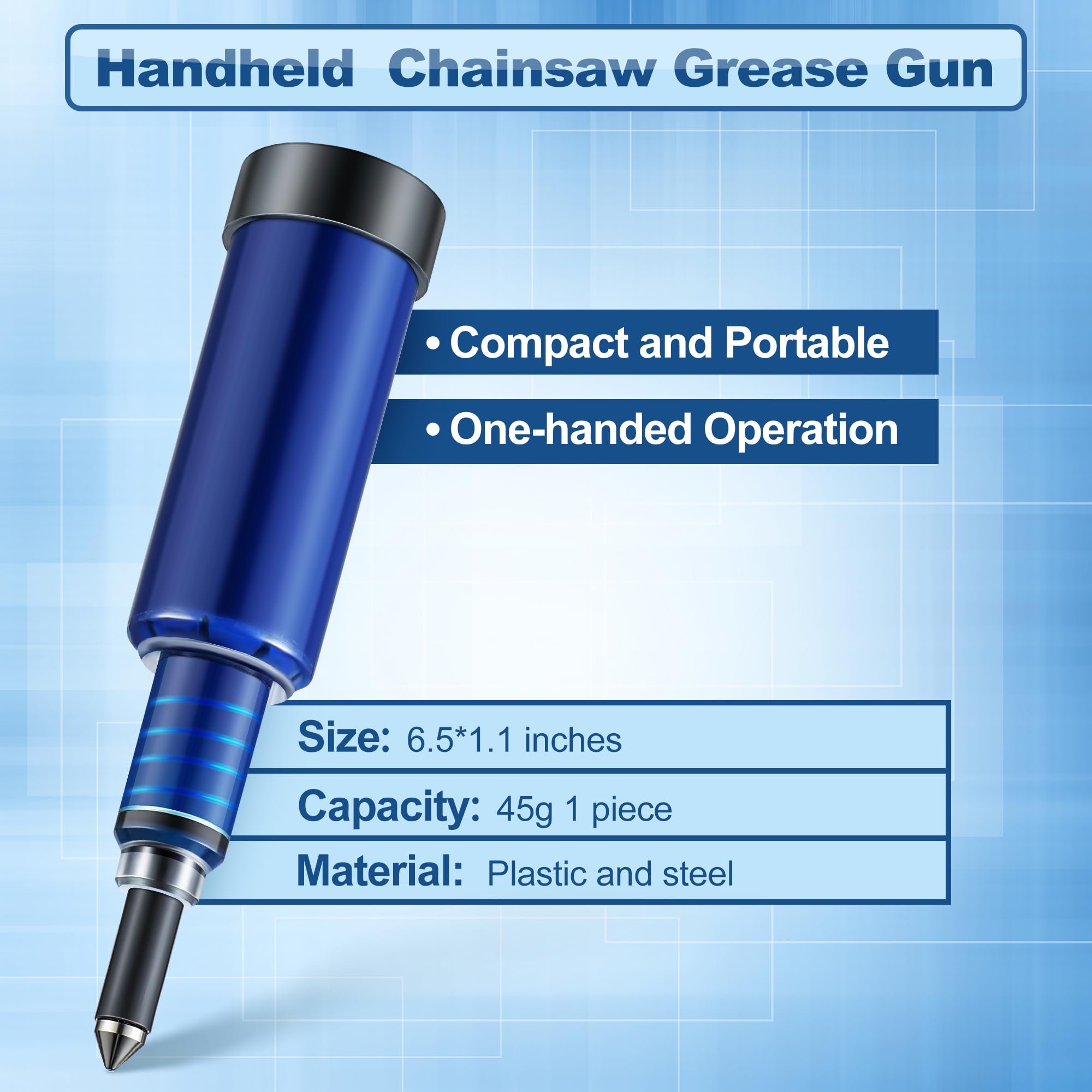 Meonum chainsaw grease gun shows transparent oil level for easy monitoring