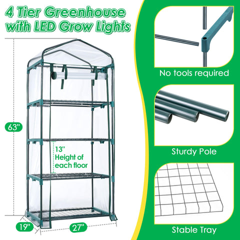Meonum Indoor Greenhouse LED grow lights simulate sunlight for steady indoor plant growth.