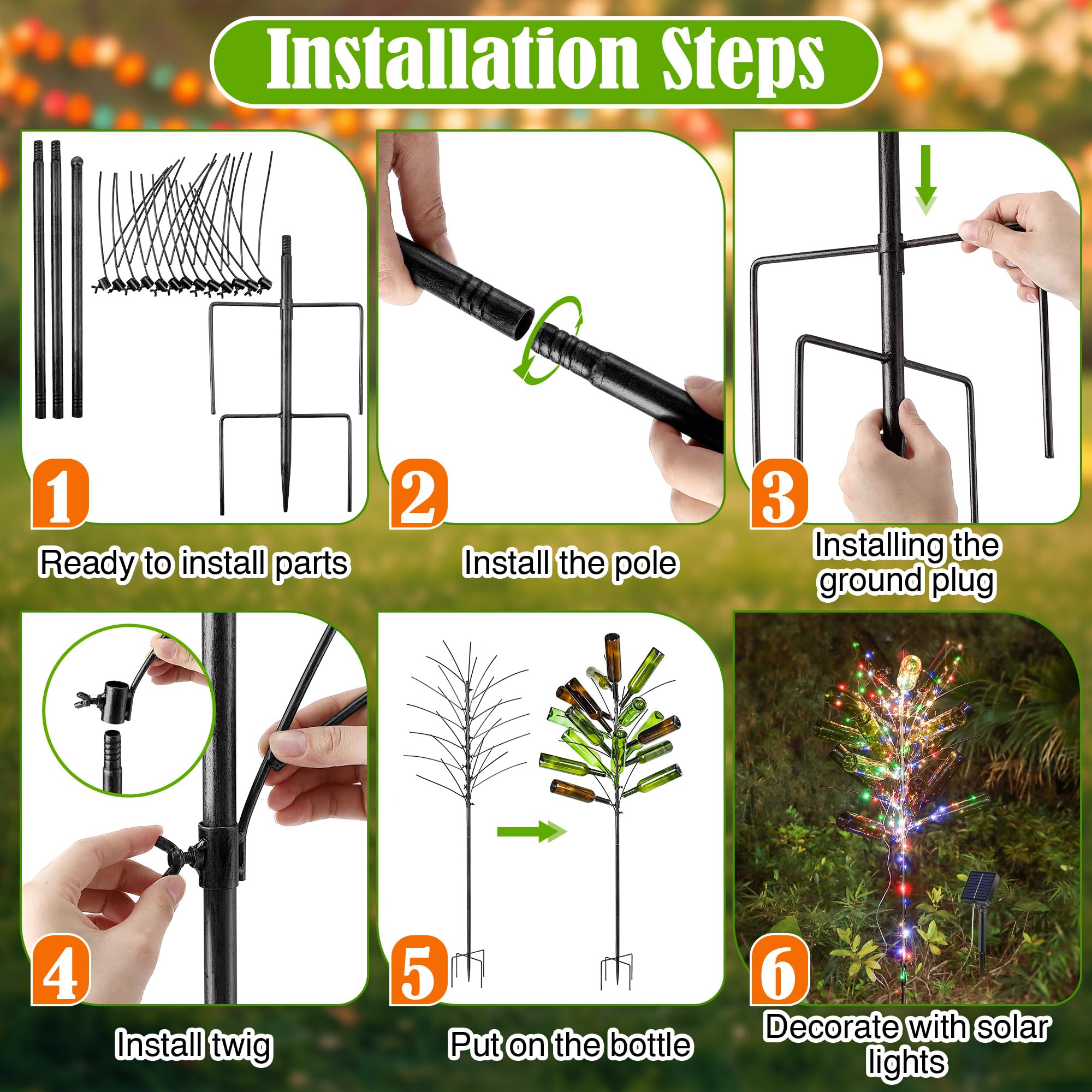 Meonum Solar Light Bottle Tree side view adds dramatic outdoor decor silhouette