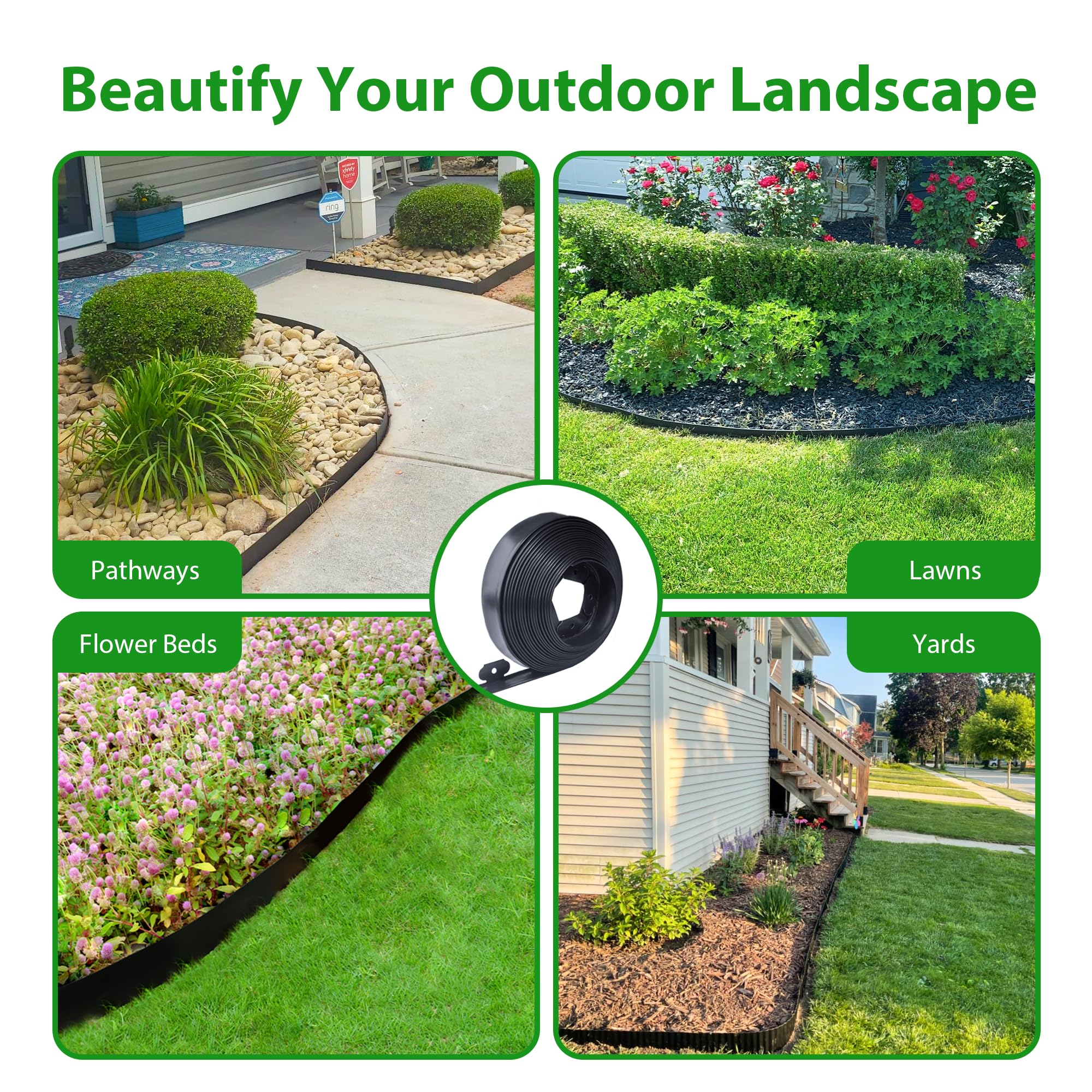 Meoslss flexible PE edging curves smoothly for straight or curved beds.
