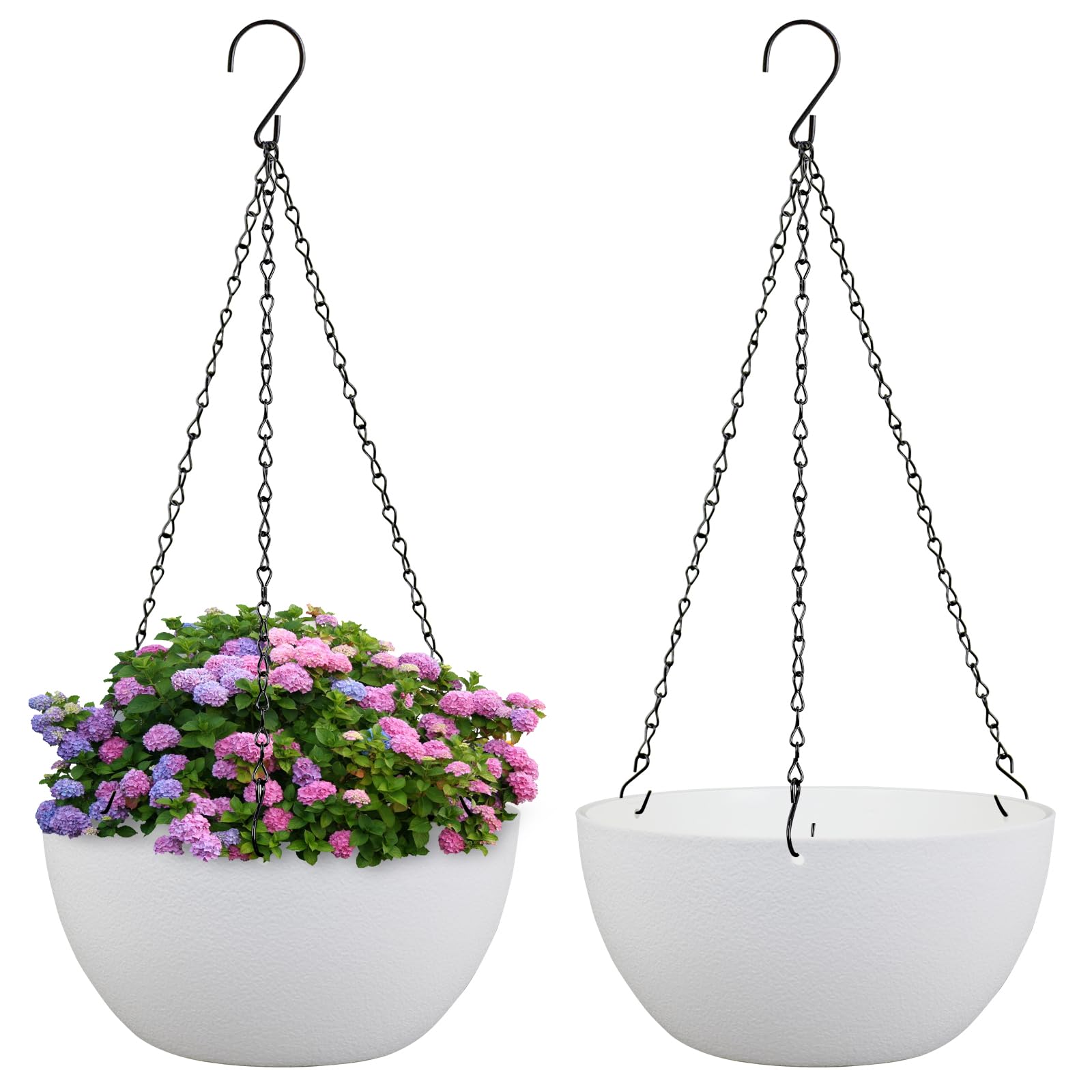 Meowell 10 inch white hanging planter with drainage holes for easy watering control