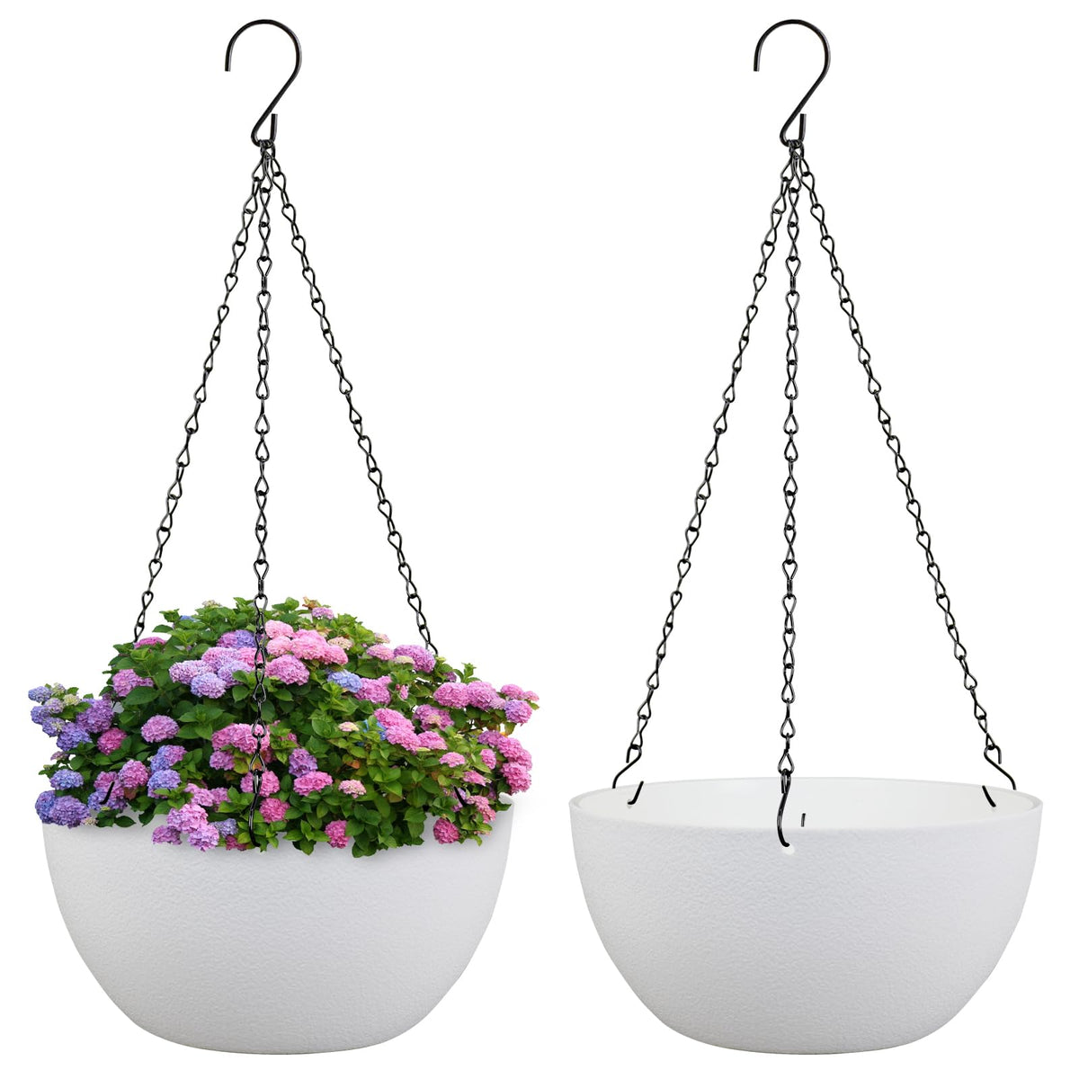 Meowell 10 inch white hanging planter with drainage holes for easy watering control