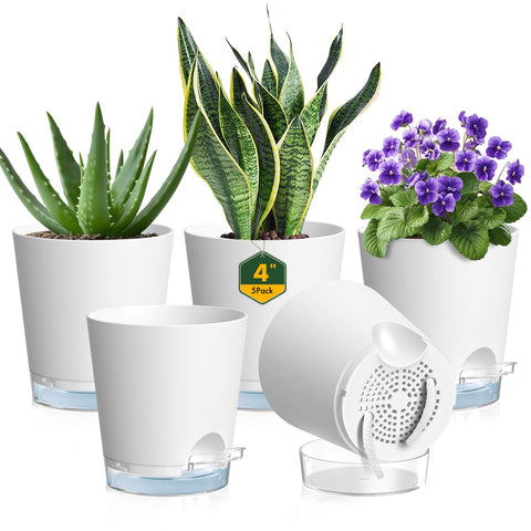 Meowell 4-inch self-watering pot with visible water level for easy moisture checks.