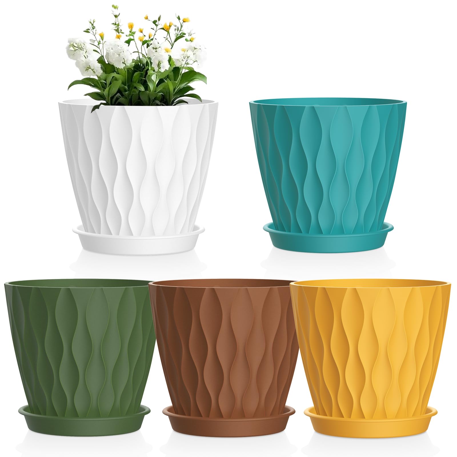 Meowell 6-inch water ripple plant pot with chic wave design for stylish indoor display
