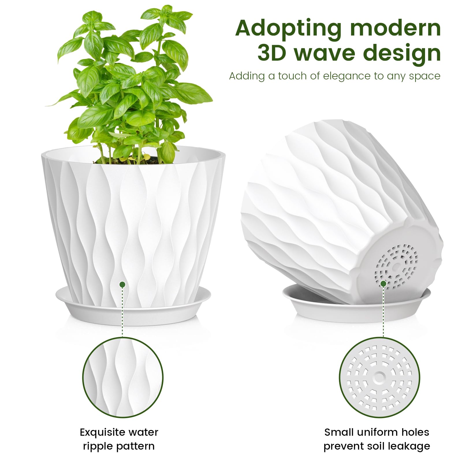 Meowell 6-inch wave-texture plant pot for versatile office or home use.
