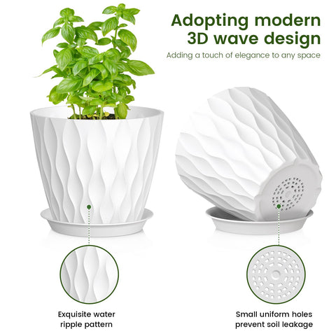 Meowell 6-inch wave-texture plant pot for versatile office or home use.
