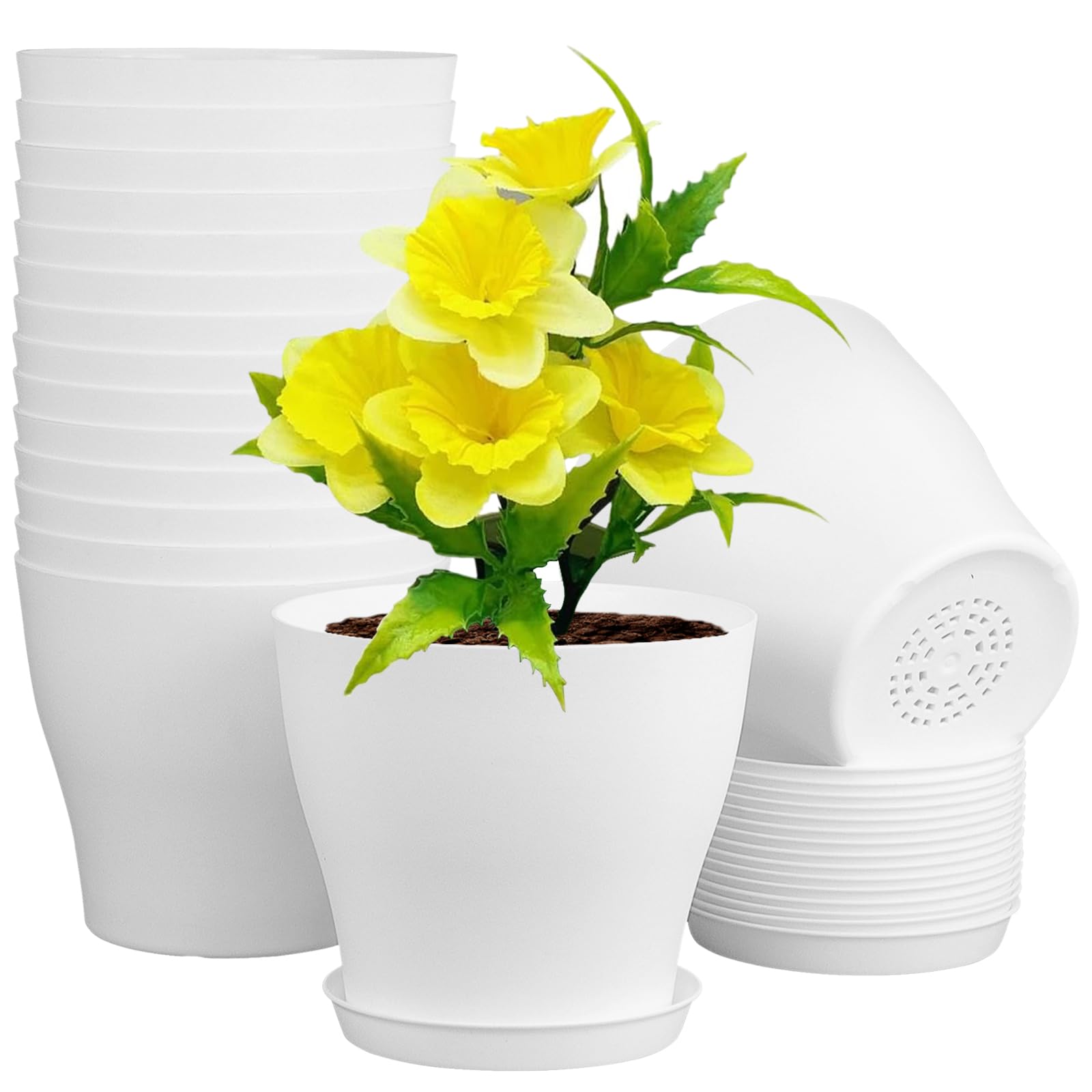 Meowell 6-inch plastic nursery pot, white, front view, ideal for seedling starters.
