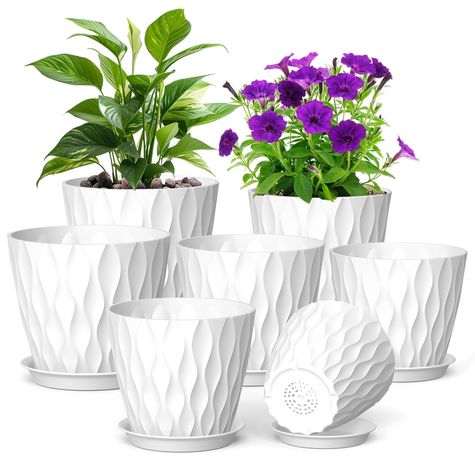 Meowell 7-inch wave-texture plant pot for stylish indoor display.