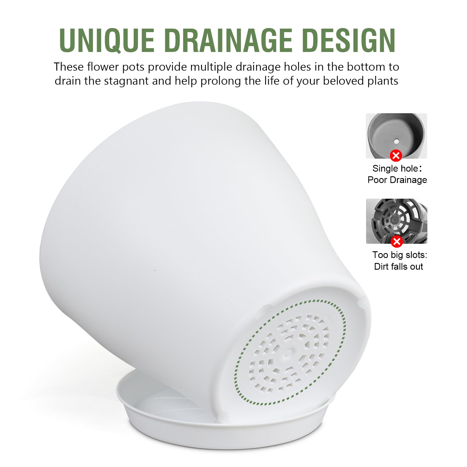 Meowell white drainage saucer set to catch excess water.