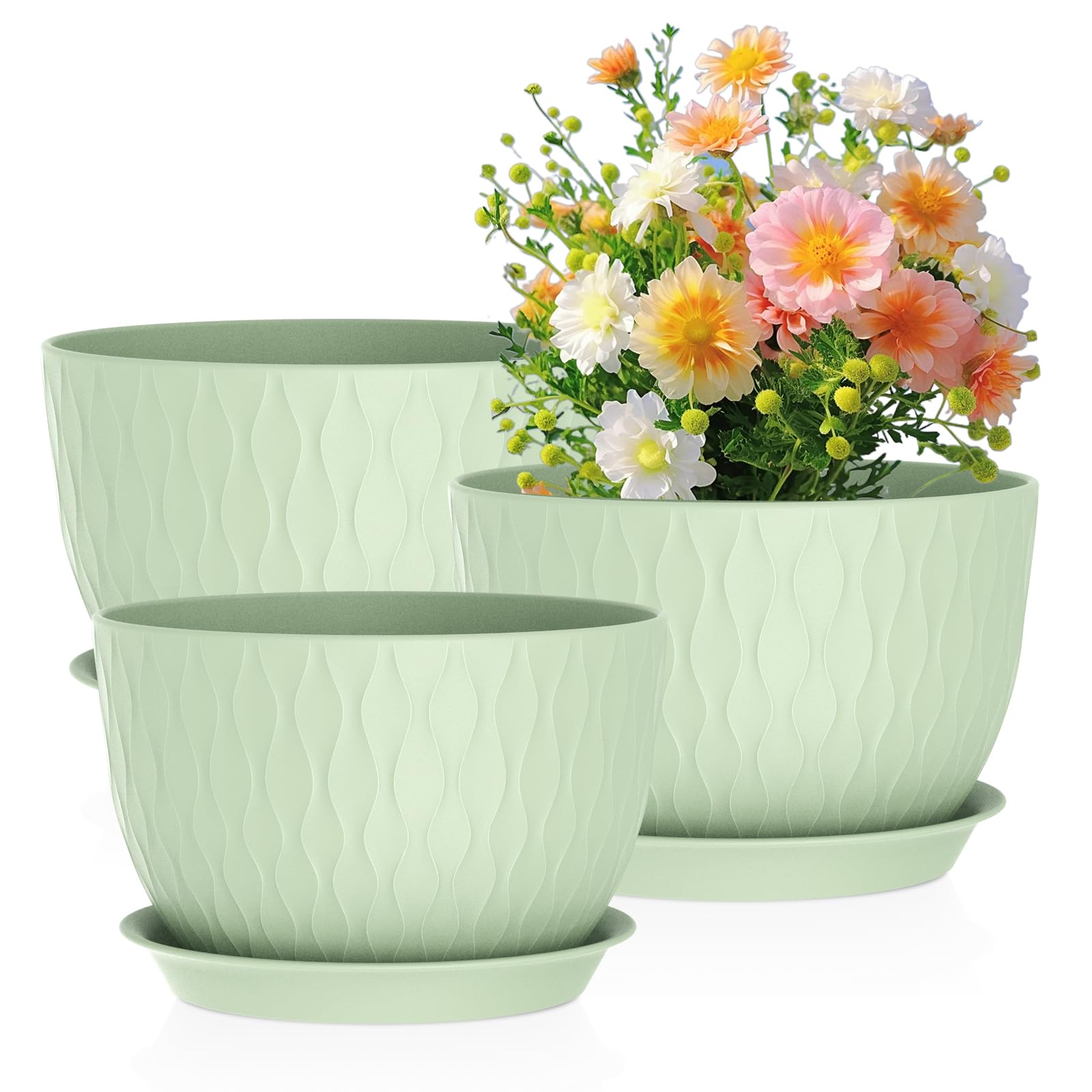 Meowell large flower pot 12-inch diameter, sturdy and lightweight for easy outdoor displays.