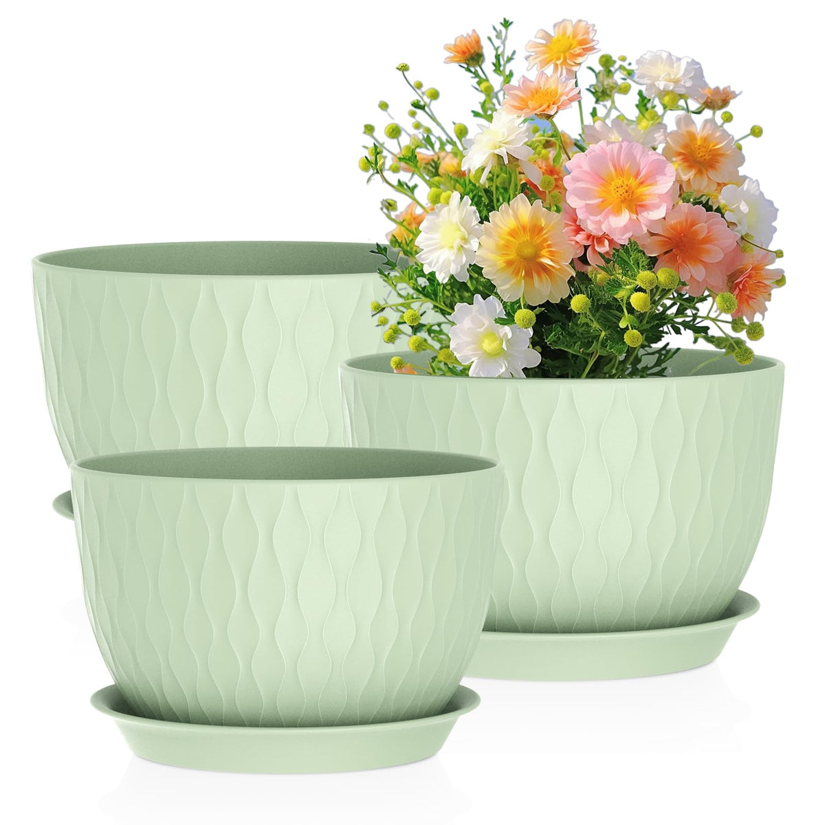 Meowell large flower pot 12-inch diameter, sturdy and lightweight for easy outdoor displays.