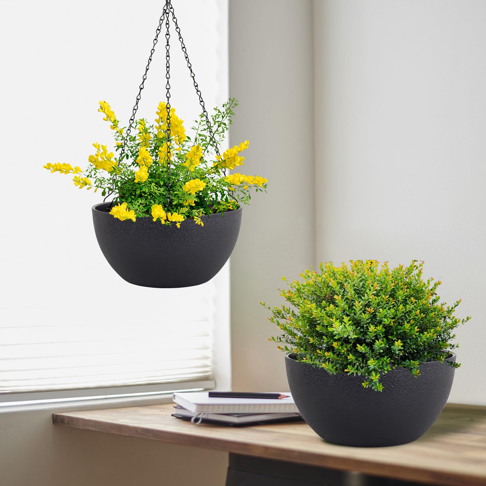Meowell lightweight, sturdy plastic planter for durable hanging use