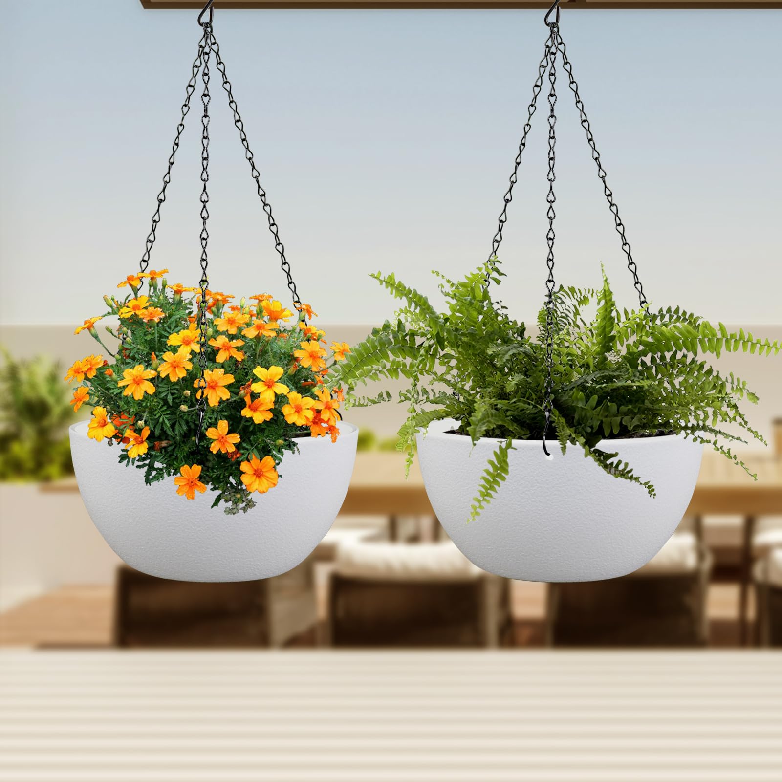 Meowell package includes two planters, two chains, and rubber plugs