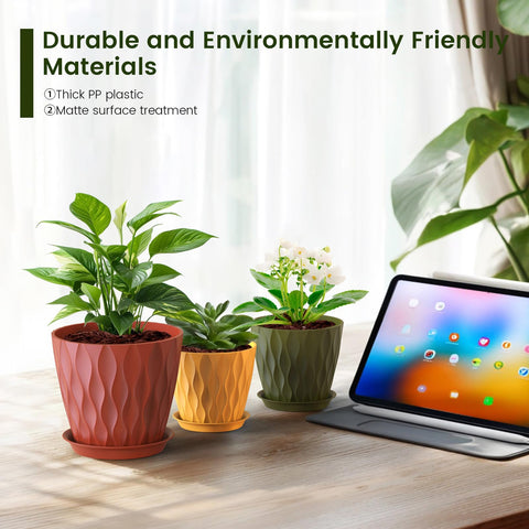Meowell 5-inch plant pot with wave texture for compact shelves