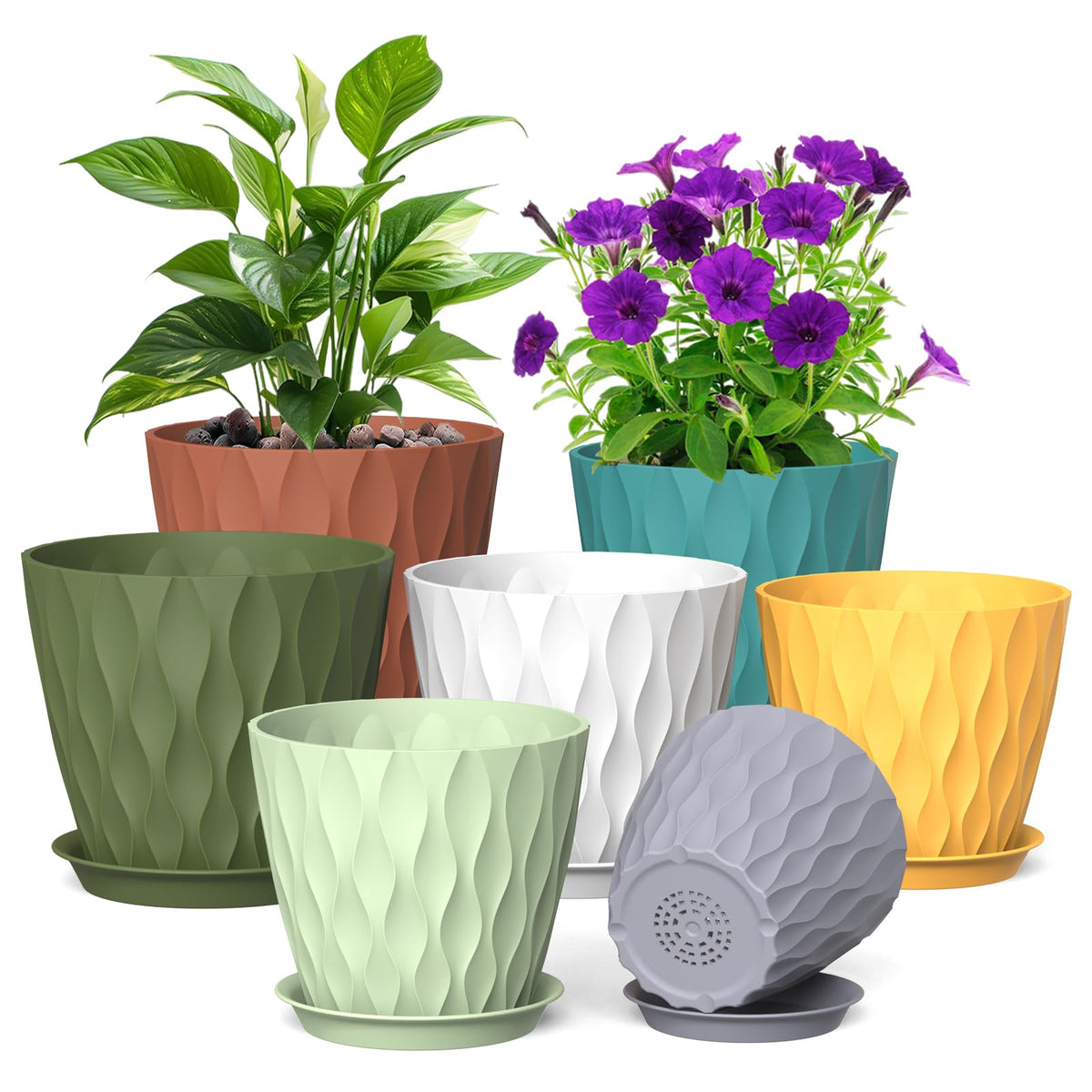 Meowell 7-inch plant pot with wave texture for indoor displays and air circulation