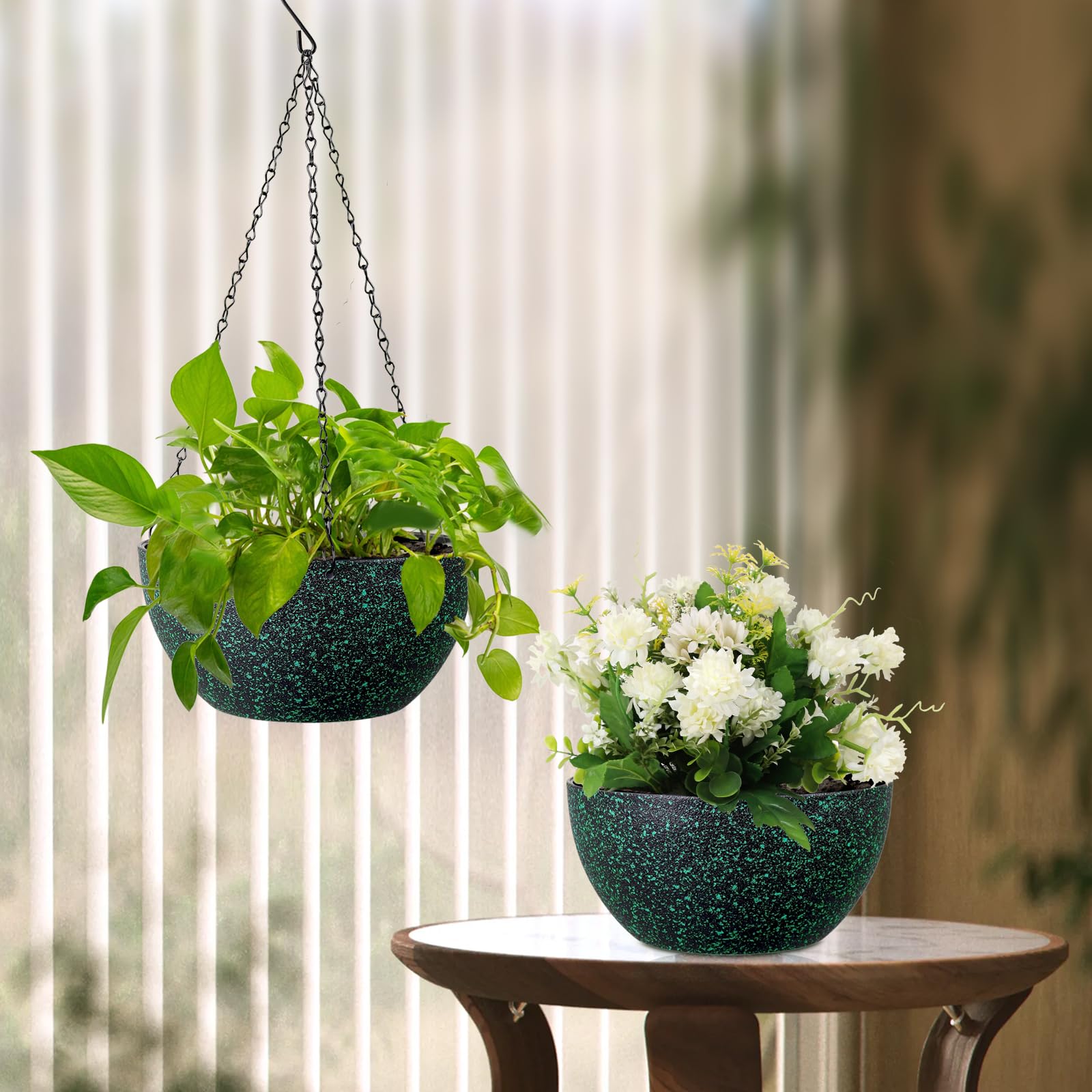 Meowell hanging planters install easily with included iron chains.