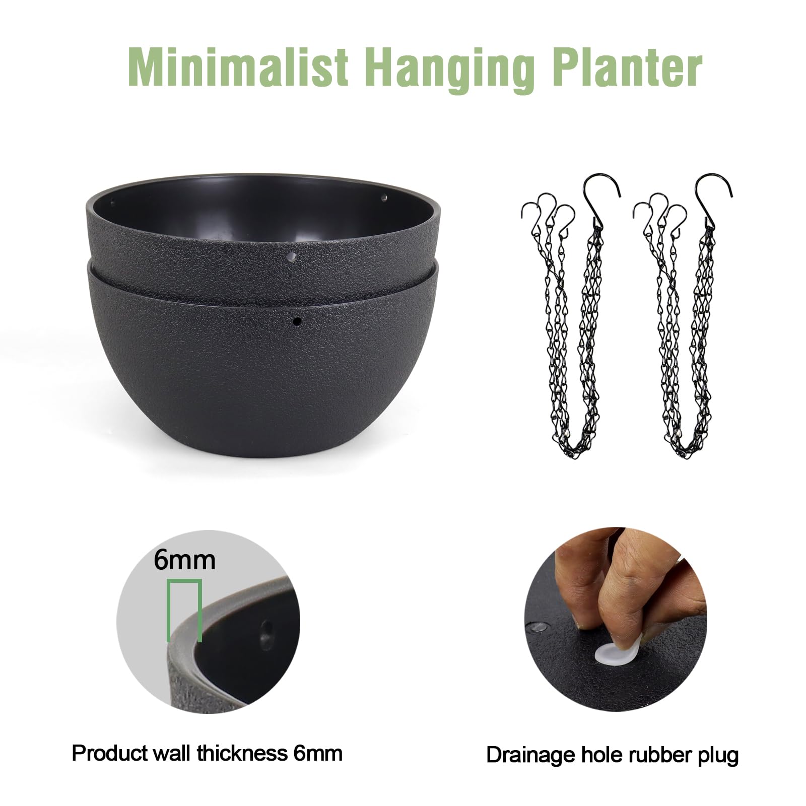 Meowell round plastic hanging basket for lightweight plant display